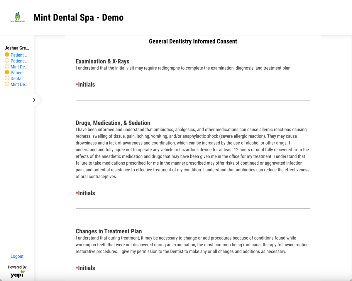 Yapi app - General Dentistry informed consent - sample